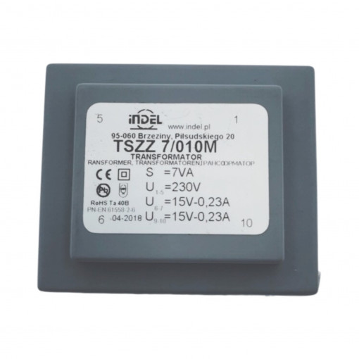TSZZ 7/010M TSZZ - mains transformers for printed circuit board, sealed and cased, reduced size Primary: 230V Secondary: 15V-0,23A, 15V-0,23A Core: EI 42/14 OB G1 TSZZ 7/010M TSZZ - mains transformers for printed circuit board, sealed and cased, reduced size Primary: 230V Secondary: 15V-0,23A, 15V-0,23A Core: EI 42/14 OB G1