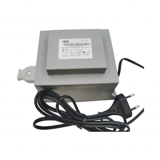 TSZZM 250/003M/5 TSZZM - mains transformers, sealed and cased, with mounting, input cable, output socket and plug, replaceable glass fuse  Primary:  Secondary: 24V -10.4A Core: EI 96/46 OB M PSG24
