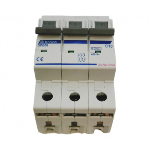 DPE06C30010 Circuit breaker; 230/400VAC; Inom: 10A; Poles: 3; DIN; Charact: C; TERASAKI DPE06 DPE06C30010 Circuit breaker; 230/400VAC; Inom: 10A; Poles: 3; DIN; Charact: C; TERASAKI DPE06