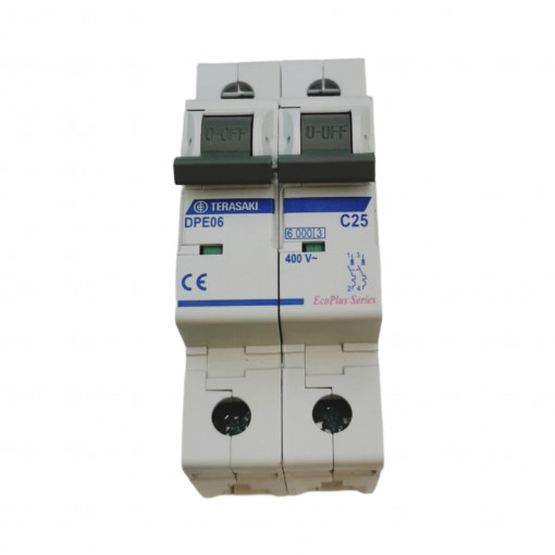 DPE06C20025 Circuit breaker; 230/400VAC; Inom: 25A; Poles: 2; DIN; Charact: TERASAKI DPE06 DPE06C20025 Circuit breaker; 230/400VAC; Inom: 25A; Poles: 2; DIN; Charact: TERASAKI DPE06