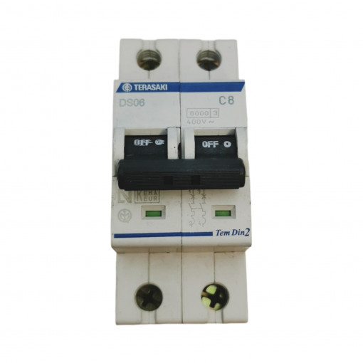 DS06C20008 Circuit breaker; 230/400VAC; Inom: 8A; Poles: 2; DIN; Charact: C; 6kA TERASAKI DS06C20008 Circuit breaker; 230/400VAC; Inom: 8A; Poles: 2; DIN; Charact: C; 6kA TERASAKI