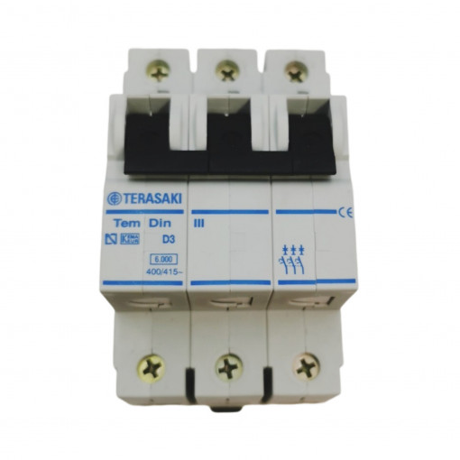 D06N30003 Circuit breaker; 230/400VAC; Inom: 3A; Poles: 3; DIN; Charact: D; 6kA TERASAKI
