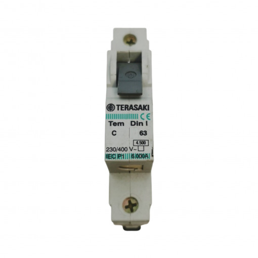 C-63A Circuit breaker; 230/400VAC; Inom: 63A; Poles: 1; DIN; Charact: C TERASAKI C-63A Circuit breaker; 230/400VAC; Inom: 63A; Poles: 1; DIN; Charact: C TERASAKI