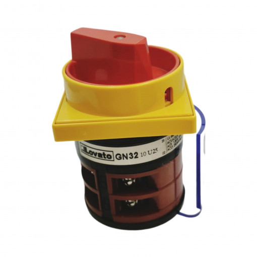 7GN3210U25 Rotary cam switch 7GN series, ON-OFF switch 3 poles 32A, for front mounting with red/yellow handle padlockable LOVATO