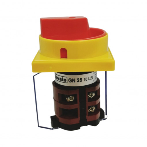 7GN2510U25 Rotary cam switch 7GN series, ON-OFF switch 3 poles 25A, for front mounting with red/yellow handle padlockable LOVATO