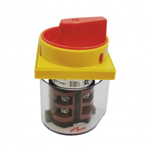 7GN2510U25 Rotary cam switch 7GN series, ON-OFF switch 3 poles 25A, for front mounting with red/yellow handle padlockable LOVATO