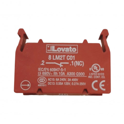 8LM2TC01 Contact element, Ø22mm 8LM series metal, NC. Screw termination LOVATO