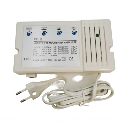FP1iL: Amplifier with Level Regulator 230 V (87, 5-108MHz 47-70MHz,,,, 174-230MHz 470-862MHz 18 dB Amplification 0-18DB, adjustable) FP1iL: Amplifier with Level Regulator 230 V (87, 5-108MHz 47-70MHz,,,, 174-230MHz 470-862MHz 18 dB Amplification 0-18DB, adjustable)