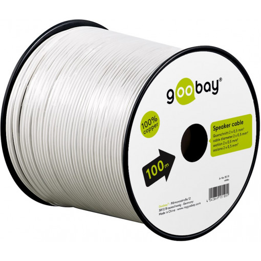 Speaker Cable white CU 100 m spool, cable diameter 2 x 0.35 mm² Speaker Cable white CU 100 m spool, cable diameter 2 x 0.35 mm²