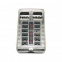 Auto drošinātāju blokus 12x ar LED un masas kopni