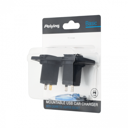 Auto USB barošanas avots 2 x 5V (1A, 2.1A) + piepīpētāja ligzda 12V-24V ar montāžas komplektu
