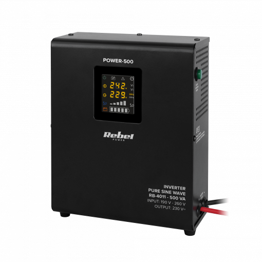 UPS.BACKUP.500 Avārijas barošanas avots Rebel Power-500, Pure SIN pārveidotājs ar lādētāju 12V 230V 500VA/300W