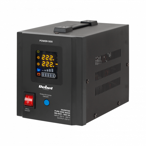 Rebel POWER-500 avārijas barošanas avots - pārveidotājs ar tīru sinusoidālo vilni un uzlādes funkciju 12V 230V 500VA/300W Rebel POWER-500 avārijas barošanas avots - pārveidotājs ar tīru sinusoidālo vilni un uzlādes funkciju 12V 230V 500VA/300W