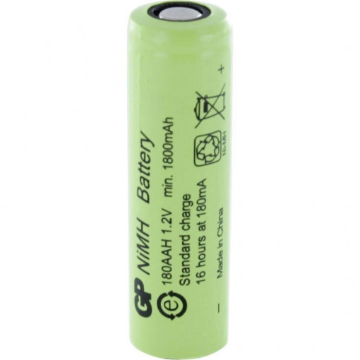 180AAH BL; Re-battery: Ni-MH; AA; 1.2V; 1800mAh; soldering lugs; Ø14.5x49.2mm; GP