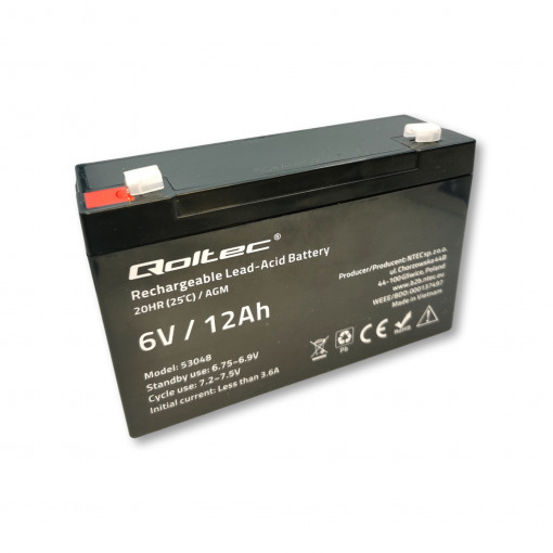 53048; Re-battery: acid-lead; 6V; 12Ah; AGM; maintenance-free; QOLTEC