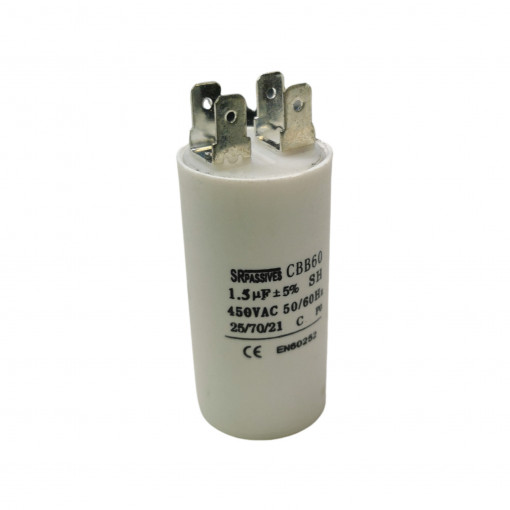 CBB60A-1.5/450; Capacitor: motors, run; 1.5uF; 450V; Ø30x60mm; -25÷70°C; ±5%; 3000h; SR PASSIVES CBB60A-1.5/450; Capacitor: motors, run; 1.5uF; 450V; Ø30x60mm; -25÷70°C; ±5%; 3000h; SR PASSIVES