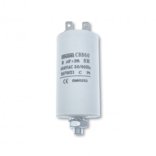 CBB60E-8/450; Capacitor: motors, run; 8uF; 450V; Ø35x65mm; -25÷70°C; ±5%; 3000h; SR PASSIVES