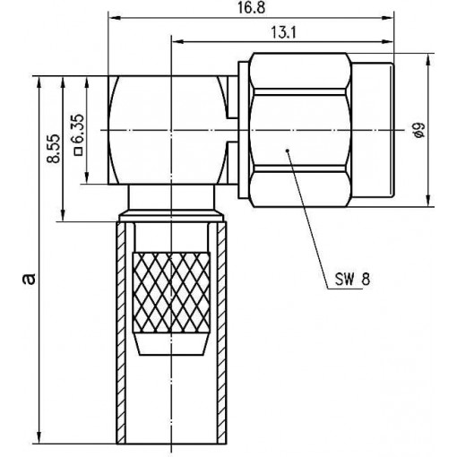 J01150A0061; Plug; SMA; male; angled 90°; 50Ω; KX22A,KX3B,RG174,RG188,RG316; TELEGÄRTNER