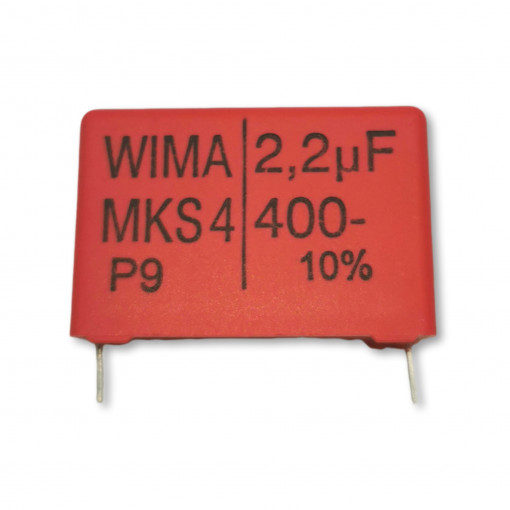 MKS4 2.2/20/400 ROLL 27,5; Capacitor: polyester; 2.2uF; 200VAC; 400VDC; Pitch: 27.5mm; ±10%; WIMA