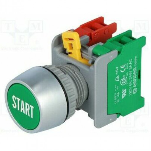 PBF22-1O/C G START; Switch: push-button; Stabl.pos: 1; NC + NO; 3A/230VAC; 22mm; green; AUSPICIOUS PBF22-1O/C G START; Switch: push-button; Stabl.pos: 1; NC + NO; 3A/230VAC; 22mm; green; AUSPICIOUS