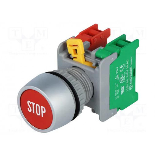 PBF22-1O/C R STOP; Switch: push-button; Stabl.pos: 1; NC + NO; 3A/230VAC; 22mm; red; AUSPICIOUS PBF22-1O/C R STOP; Switch: push-button; Stabl.pos: 1; NC + NO; 3A/230VAC; 22mm; red; AUSPICIOUS