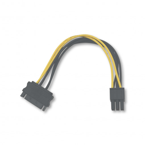 53989; Cable: SATA; PCI-E 6pin female,SATA 15pin plug; 0.15m; QOLTEC 53989; Cable: SATA; PCI-E 6pin female,SATA 15pin plug; 0.15m; QOLTEC