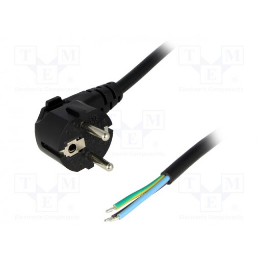 ; Cable; CEE 7/7 (E/F) plug angled,wires; 1.8m; black; PVC; 16A; LIAN DUNG