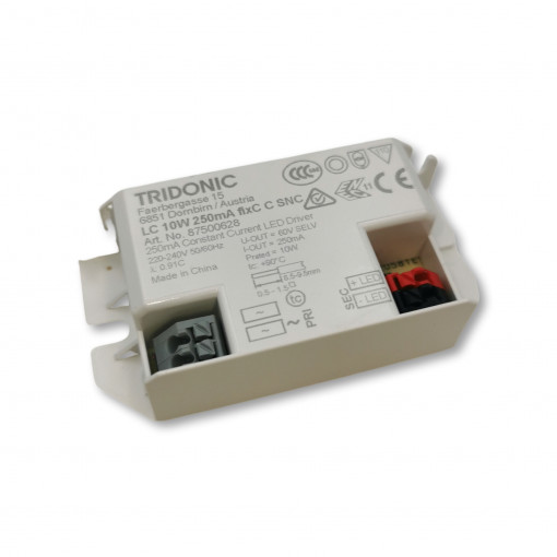 LC 10W 250MA FIXC C SNC; Power supply: switched-mode; LED; 10W; 28÷40VDC; 250mA; 198÷264VAC; TRIDONIC LC 10W 250MA FIXC C SNC; Power supply: switched-mode; LED; 10W; 28÷40VDC; 250mA; 198÷264VAC; TRIDONIC