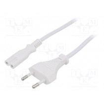 ; Cable; 2x0.75mm2; CEE 7/16 (C) plug,IEC C7 female; PVC; 3m; white; ESPE; KAB-EU-T2-3.0-WH ; Cable; 2x0.75mm2; CEE 7/16 (C) plug,IEC C7 female; PVC; 3m; white; ESPE; KAB-EU-T2-3.0-WH