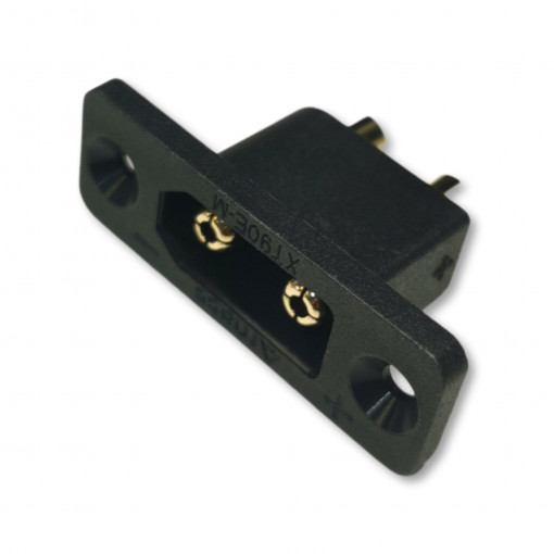 XT90E-M: Savienojumi DC;Socket; DC supply; XT90; male; PIN: 2; soldering; black; 30A; UL94V-0 XT90E-M: Savienojumi DC;Socket; DC supply; XT90; male; PIN: 2; soldering; black; 30A; UL94V-0