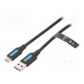 CORBG: USB vadi un adapteri;Cable; USB 2.0; USB A plug,USB C plug; 1.5m; black; 480Mbps; PVC