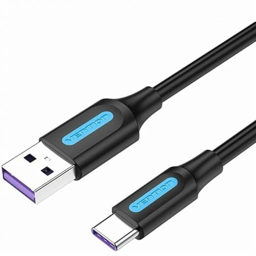 CORBH: USB vadi un adapteri;Cable; USB 2.0; USB A plug,USB C plug; 2m; black; Core: Cu,tinned