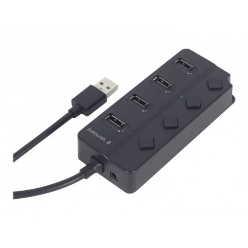 UHB-U2P4P-01; Hub USB; USB A socket x4,USB A plug; USB 2.0; with switch; black; GEMBIRD; UHB-U2P4P-01 UHB-U2P4P-01; Hub USB; USB A socket x4,USB A plug; USB 2.0; with switch; black; GEMBIRD; UHB-U2P4P-01