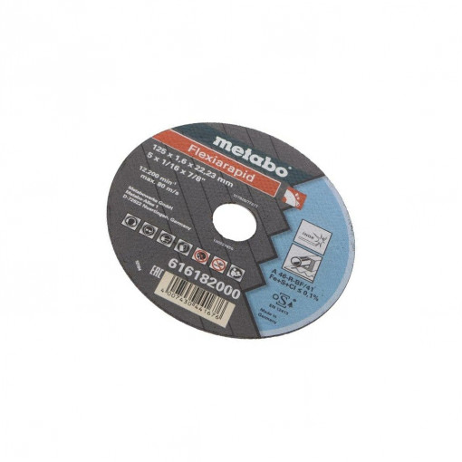 616182000; Cutting wheel; Ø: 125mm; Øhole: 22.2mm; Disc thick: 1.6mm; METABO 616182000; Cutting wheel; Ø: 125mm; Øhole: 22.2mm; Disc thick: 1.6mm; METABO