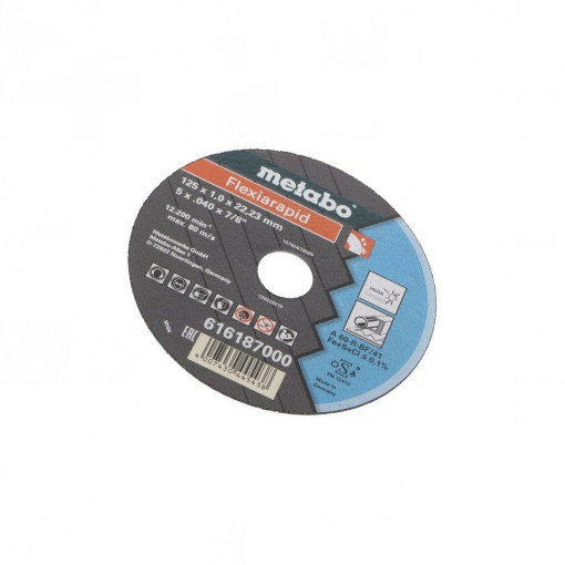 616187000; Cutting wheel; Ø: 125mm; Øhole: 22.23mm; Disc thick: 1mm; METABO 616187000; Cutting wheel; Ø: 125mm; Øhole: 22.23mm; Disc thick: 1mm; METABO
