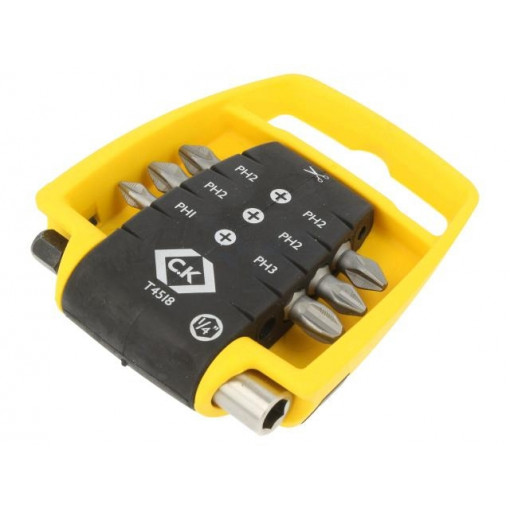 T4518; Kit: screwdriver bits; Pcs: 7; Phillips; 25mm; Size: PH1,PH2,PH3; C.K